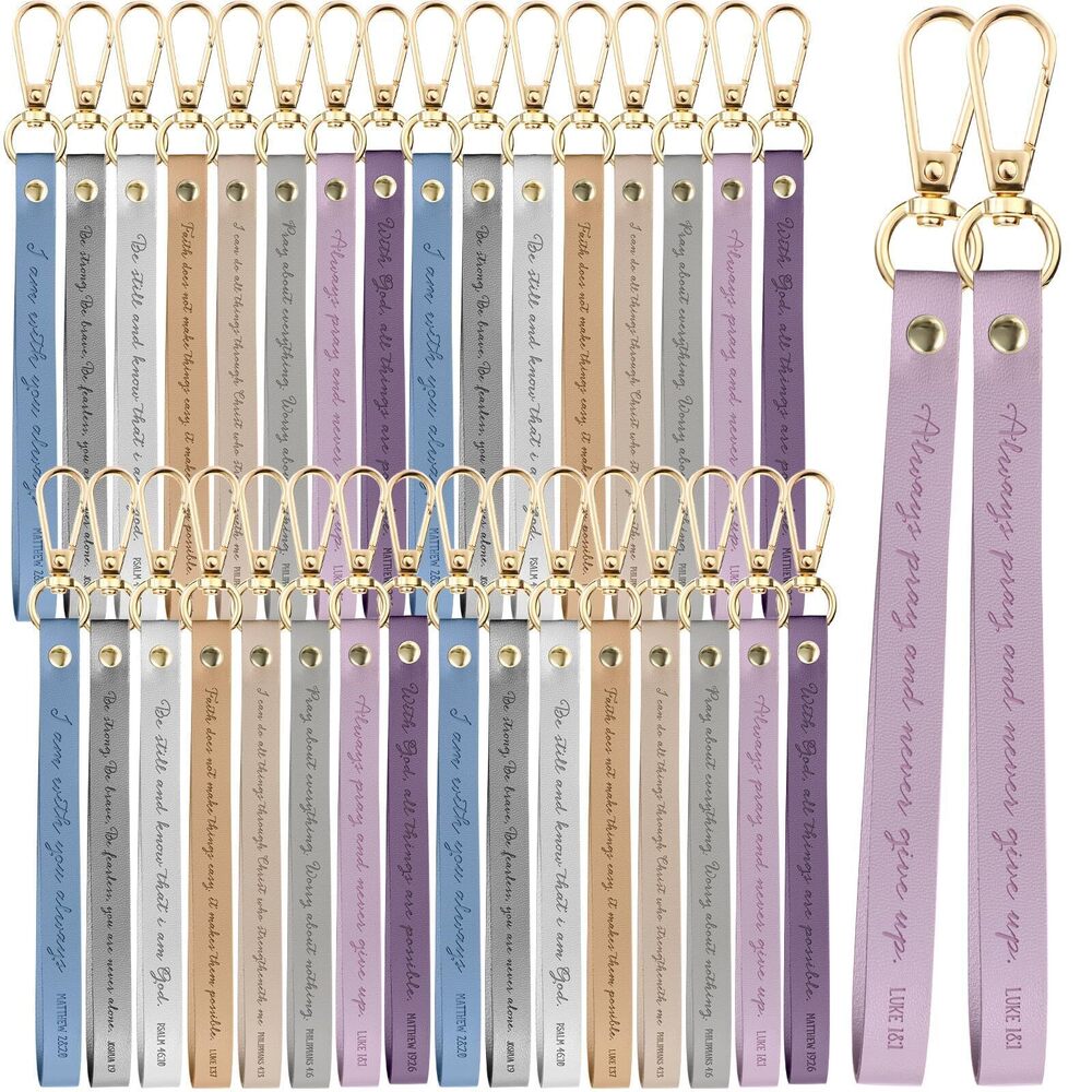 5482 32 Pcs Christian Keychain Bulk Religious Bible Verse PU Leather